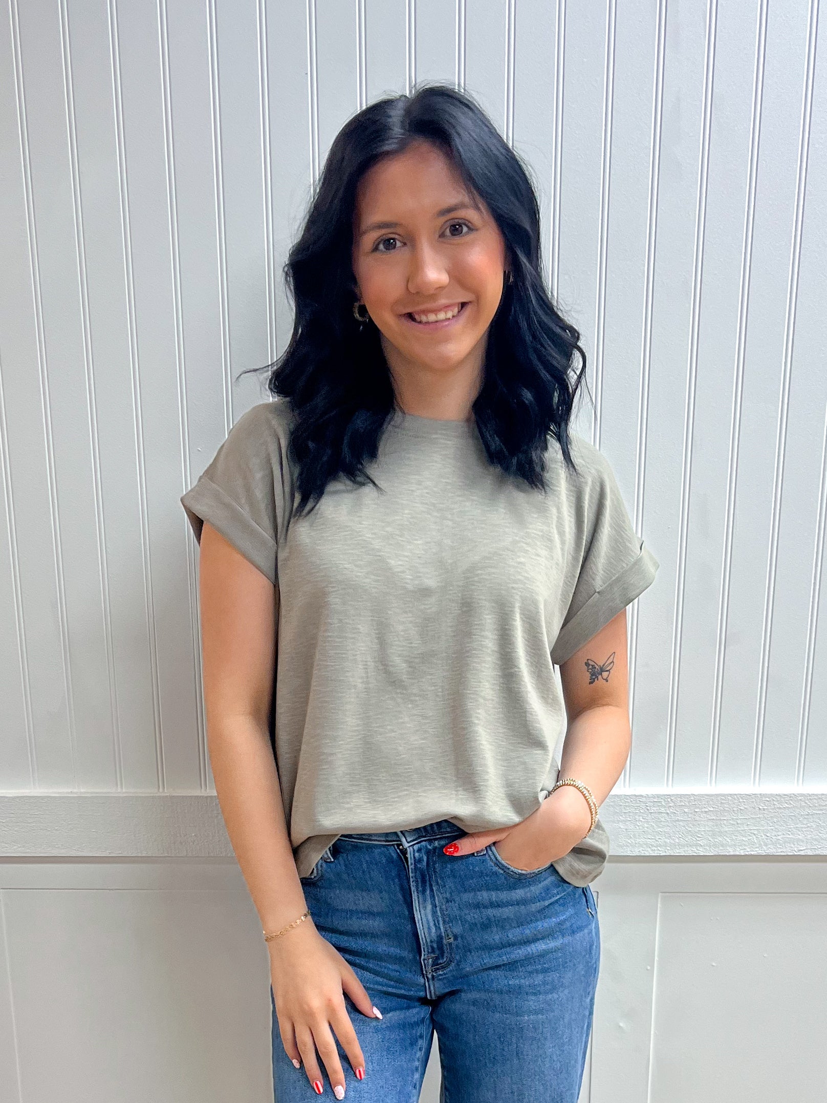 Delaney Cotton Modal Slub Rolled Sleeve Tee - Mushroom-ZENANA-FD 03/12/26,Tops Collection-The Twisted Chandelier