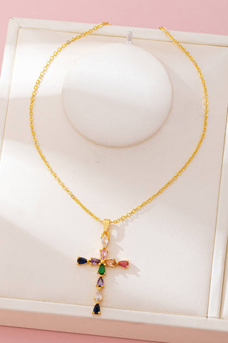 Rainbow Crystal Cross Pendant Necklace-JOSSLYN by wall to wall-80N92816-The Twisted Chandelier