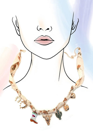 Scarf Charm Necklace - Boot Cactus Hat Heart-Necklace-JOSSLYN by wall to wall-80N92365-The Twisted Chandelier