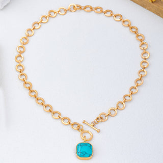 Turquoise-Tone Medallion Toggle Necklace | 80N93042-JOSSLYN by wall to wall-The Twisted Chandelier