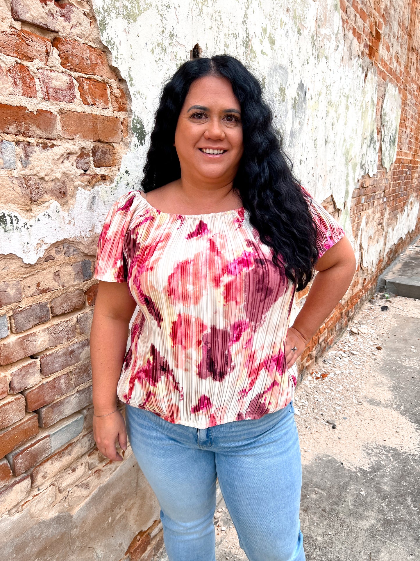 Aleena Ombre Watercolor Off The Shoulder Top-Top-Southern Grace Wholesale-1st md,9338e,BIN D3,Max Retail-The Twisted Chandelier