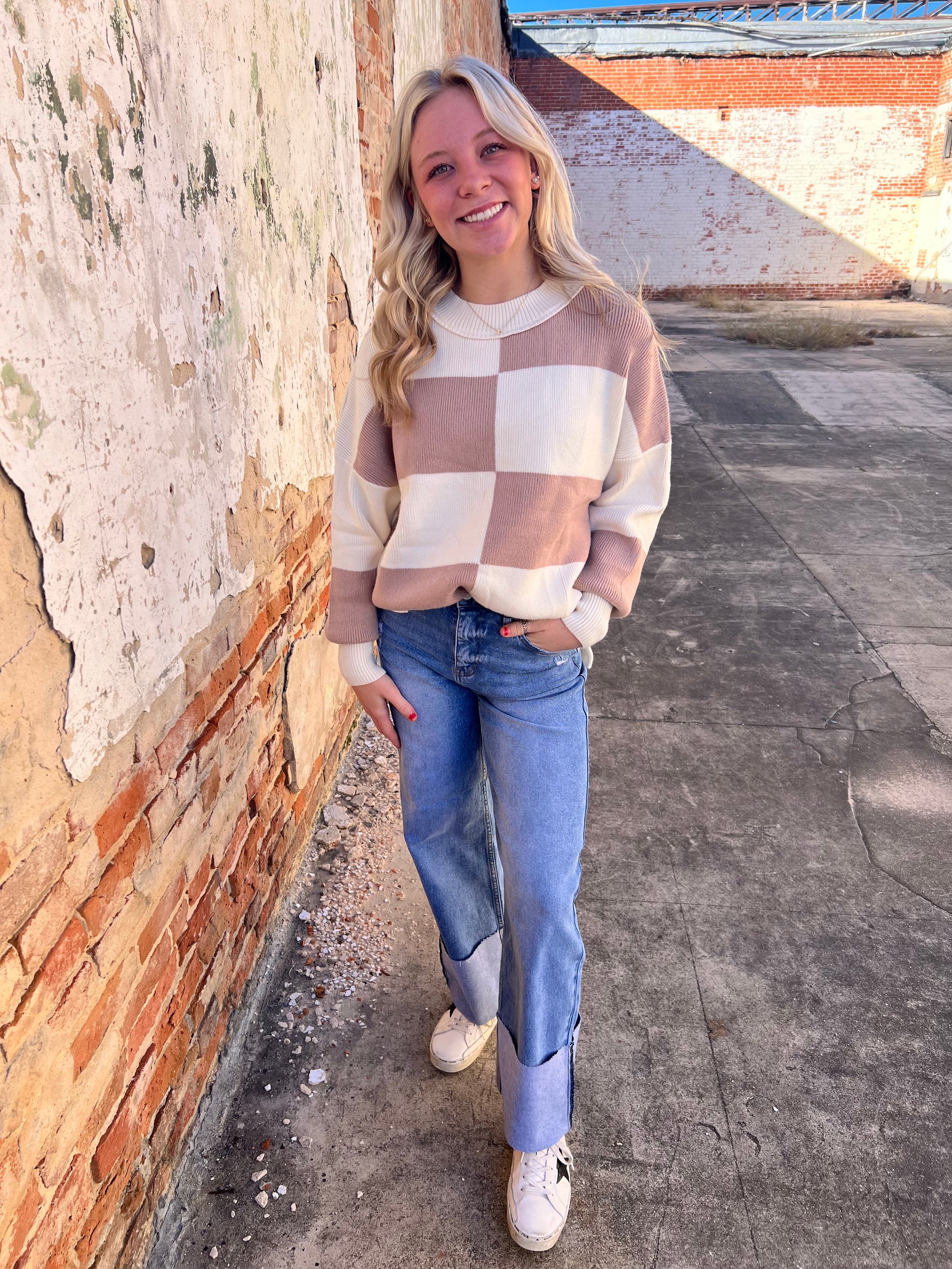 Casey Checkered Side Slits Drop Shoulder Oversized Sweater-Sweater-fashionworks-BIN A2,FD 12/09/24,Max Retail,Tops Collection-The Twisted Chandelier