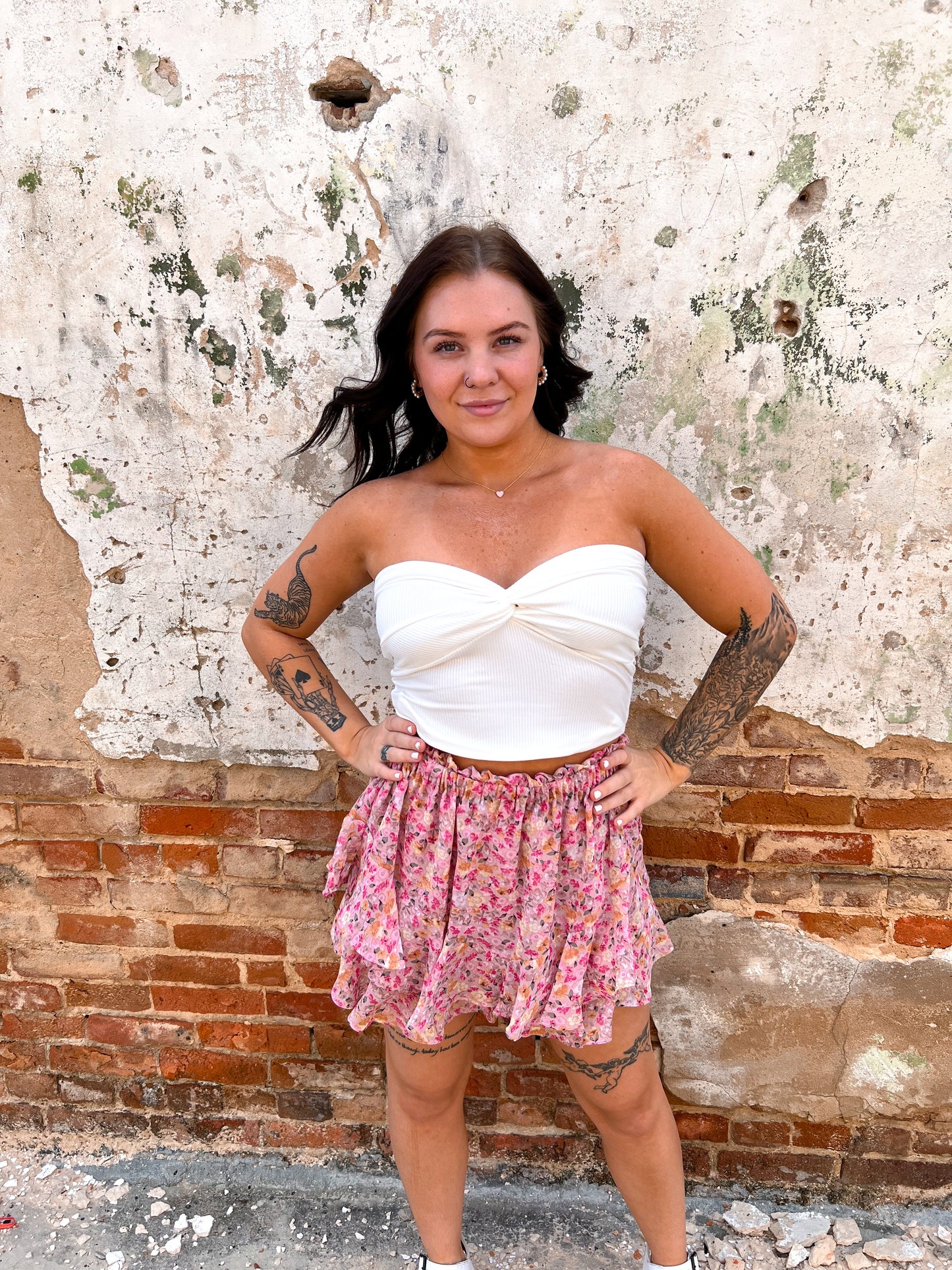 Aurelia Floral Printed Chiffon Skort with Elastic Waist-Skorts-Kori America-06/19/24,1st md,bottoms,Created - 01/15/24,FD JAN 24,Max Retail-The Twisted Chandelier