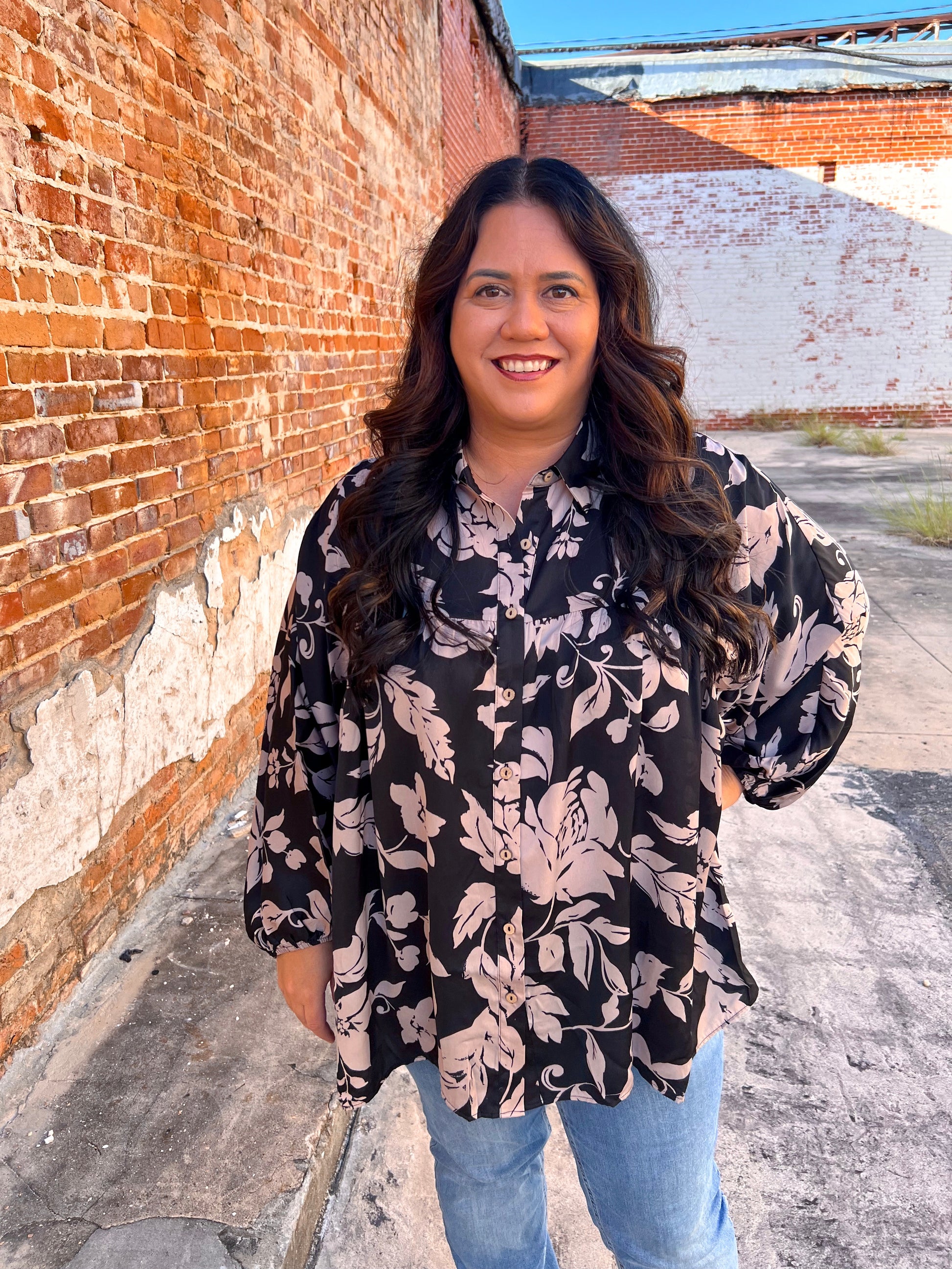 Tara Floral Printed Button Down Gauze Blouse - Plus-Button Up-Easel-CR 09/11/24,FD 09/30/24,Max Retail,Tops Collection-The Twisted Chandelier