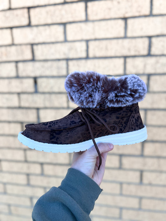 Fancy Taupe Leopard Faux Fur Lined High Top Shoes Gypsy jazz-Shoes-GYPSY JAZZ/VERY G/WOLF BRANDS-05/15/24,1st md,GJSP0236,Max Retail-The Twisted Chandelier