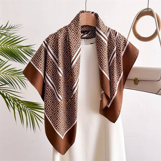 Geometric Print Silk Satin Shawl Scarf | 40SC733-JOSSLYN by wall to wall-The Twisted Chandelier