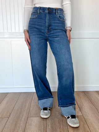 Logan Dark Wash Cuffed Stretch Clean Dad Jeans-Hidden Jeans-Bin a4,Bin b6,bottoms,Fd 8/5/25-The Twisted Chandelier