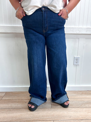 Daphne Super High Rise Full Length Dark Wash Wide Leg Jeans-Pants-VERVET by FLYING MONKEY-bottoms,Fall Favorites,FD 08/01/26,T6937-The Twisted Chandelier
