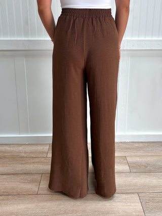 Wren Woven Airflow Elastic Waistband Pants - Brown-Pants-ZENANA-bottoms,Fall Favorites,NewArrival-The Twisted Chandelier