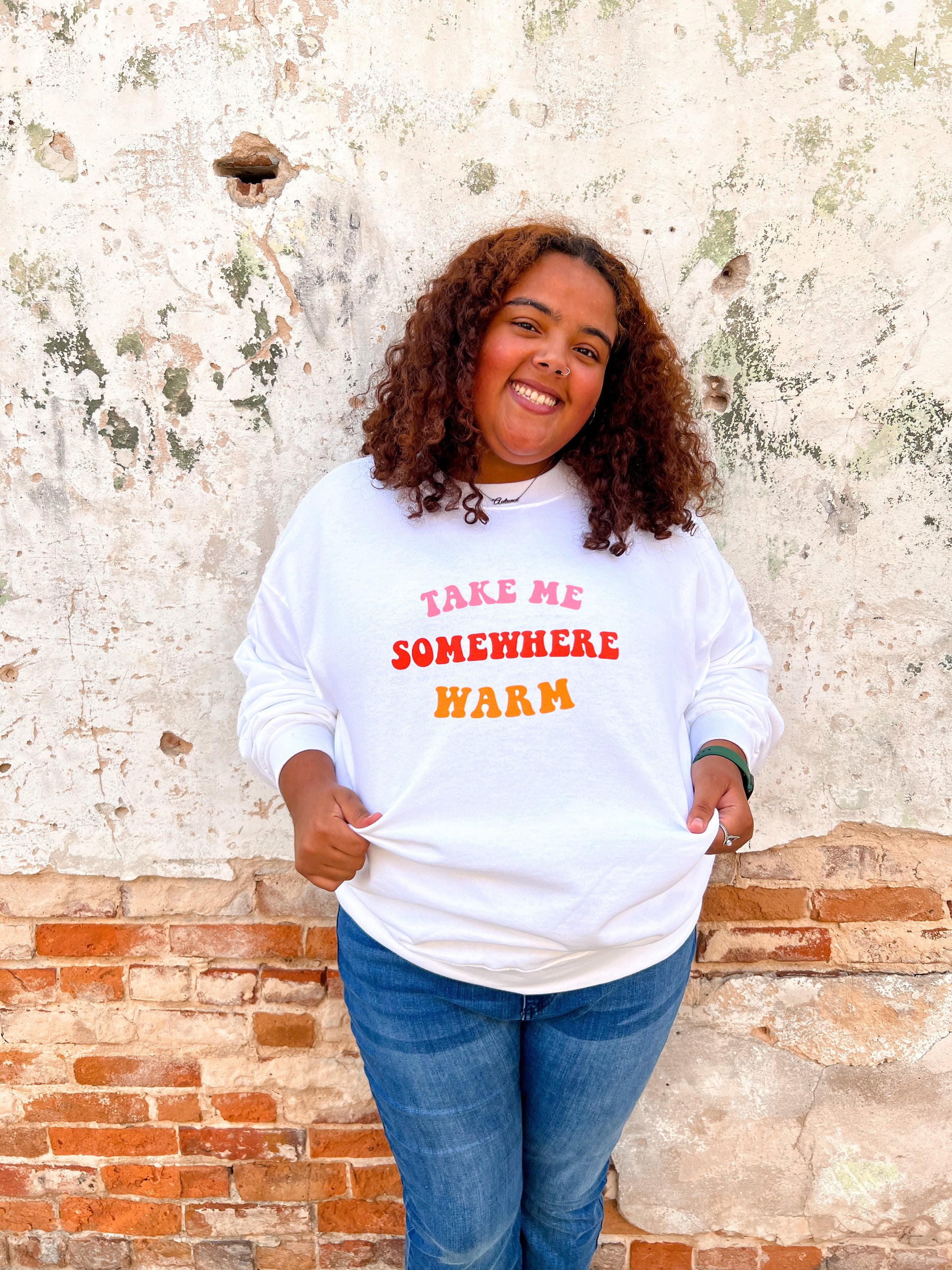 Take Me Somewhere Warm Sweatshirt-Top-friday+saturday-Max Retail,not on the floor only in totes,Tops Collection,Winter Tote T1-The Twisted Chandelier