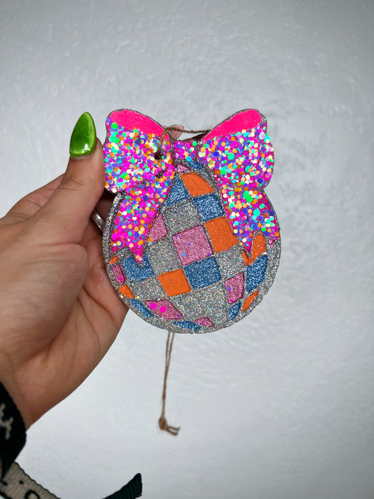 Disco Ball with Bow Car Freshie-Southern Creek Wholesale-Beach bum-Orange-The Twisted Chandelier