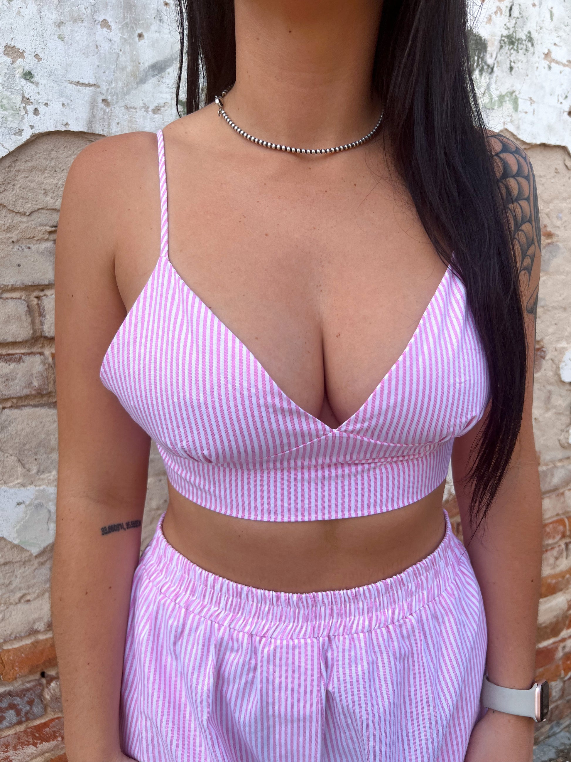 Belle Oxford Pinstriped Elasticated Back Bralette-Top-en:semble-$25 & Under Sale,05/25/24,1st md,7/5,BIN D3,FAVES,Tops Collection-The Twisted Chandelier