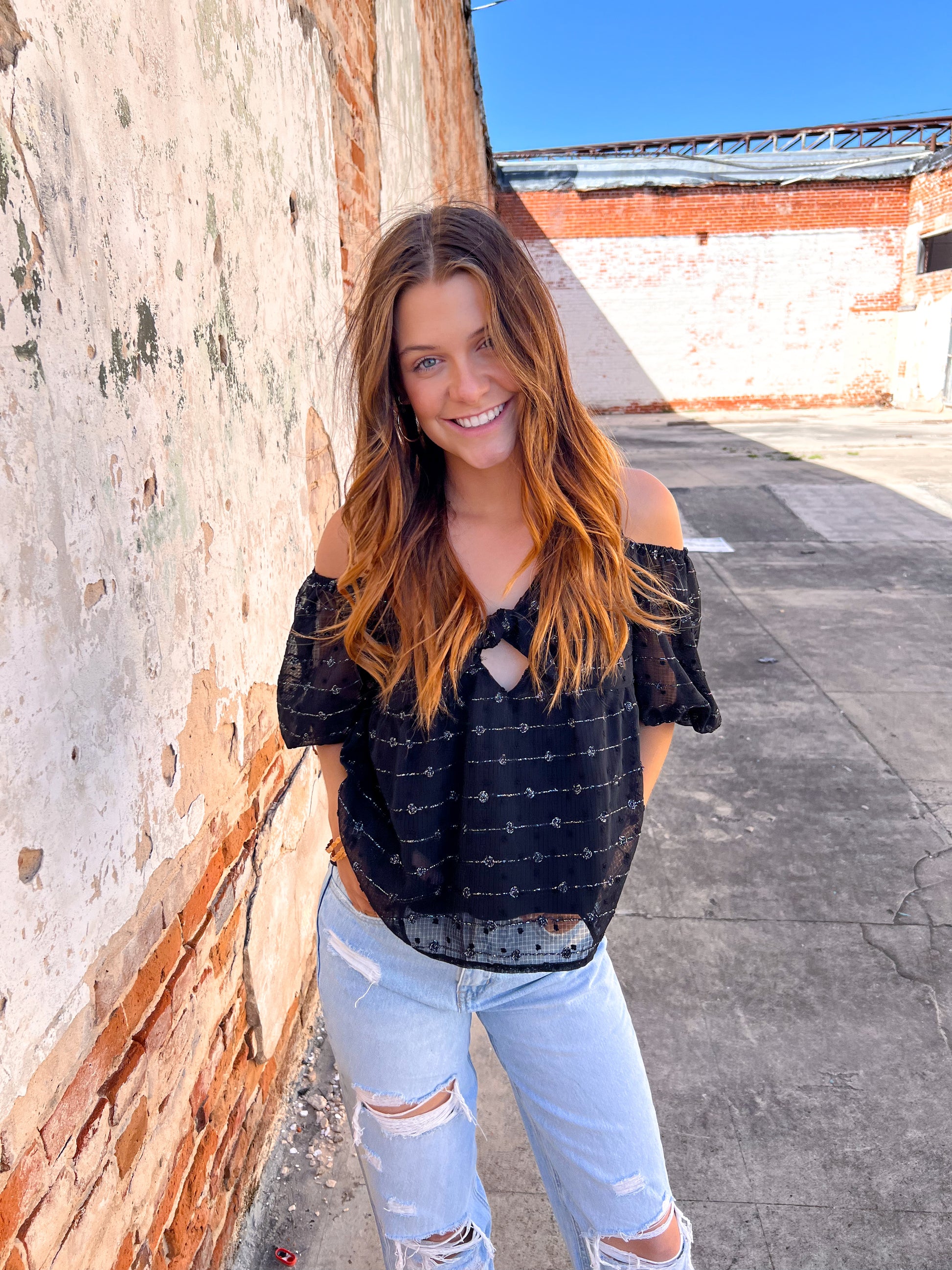 Sarah Textured Top with Bow on Front-TOPS-Andree-04/21/25,04/25,05/27/24,1st md,7/11/23,Max Retail,Mystery L- sbul,Tops Collection,western & concert-The Twisted Chandelier