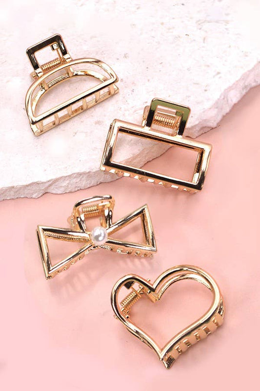 Mini Gold Rectangle Bow Heart Hair Claw Clips-JOSSLYN by wall to wall-The Twisted Chandelier