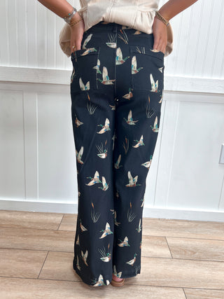 Reese Mallard Printed Stretch Denim Wide Leg Jeans-Pants-Anniewear-bottoms,FD 08/25/26,NewArrival-The Twisted Chandelier