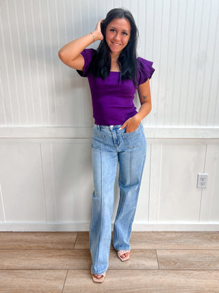 Elise Ruffle Cap Sleeve Sweater Top-Top-TIMING-Fd 8/3/26,gameday,Tops Collection-The Twisted Chandelier