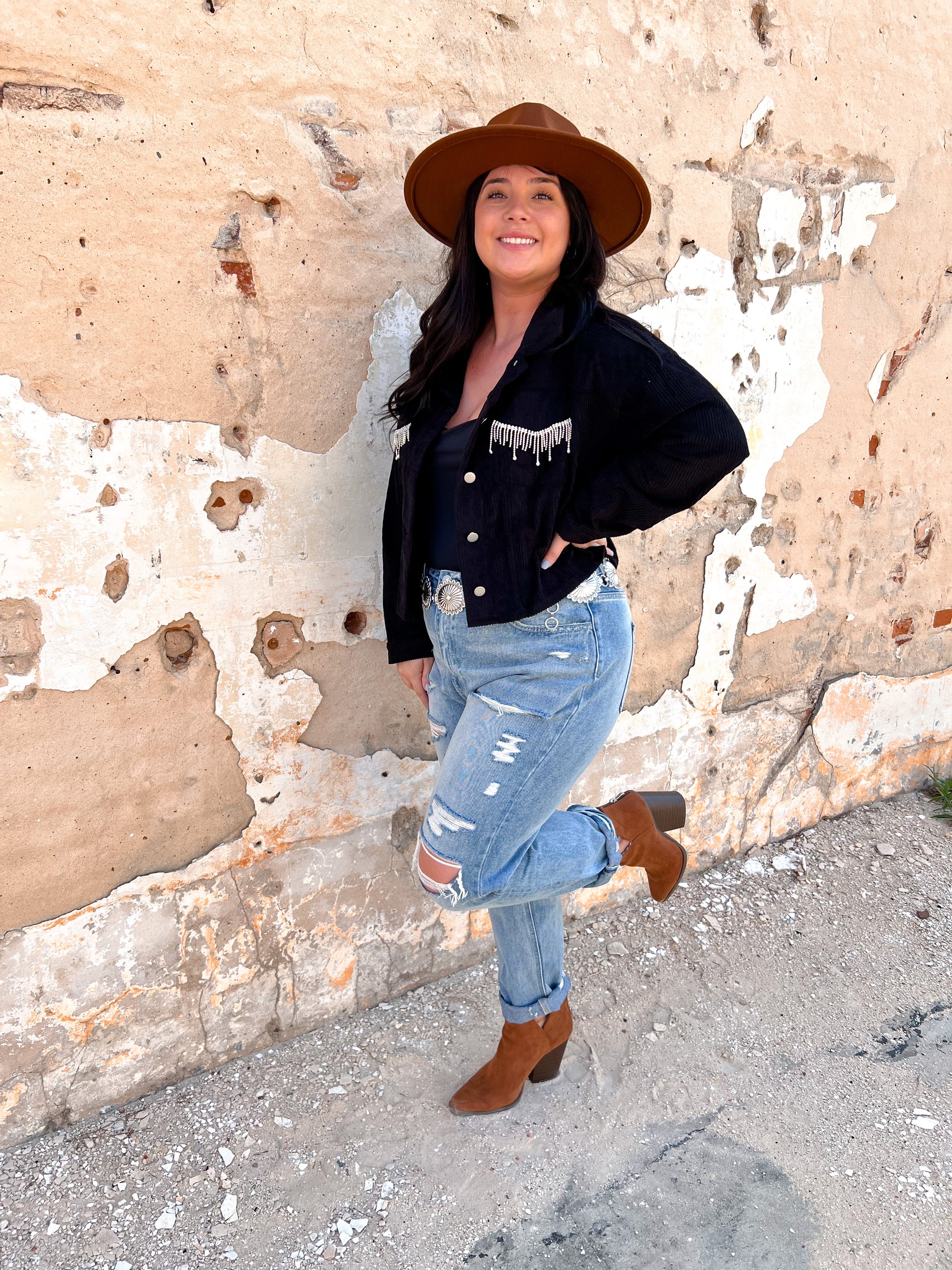 Natalie Rhinestone Cropped Jacket - Black-Jacket-Andree-Max Retail,Tops Collection,western & concert-The Twisted Chandelier