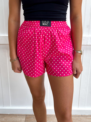 Bonnie Mini Polka Dot Boxer Shorts - Hot Pink-Shorts-Girlie Girl Originals-bottoms,FD 07/31/26-The Twisted Chandelier