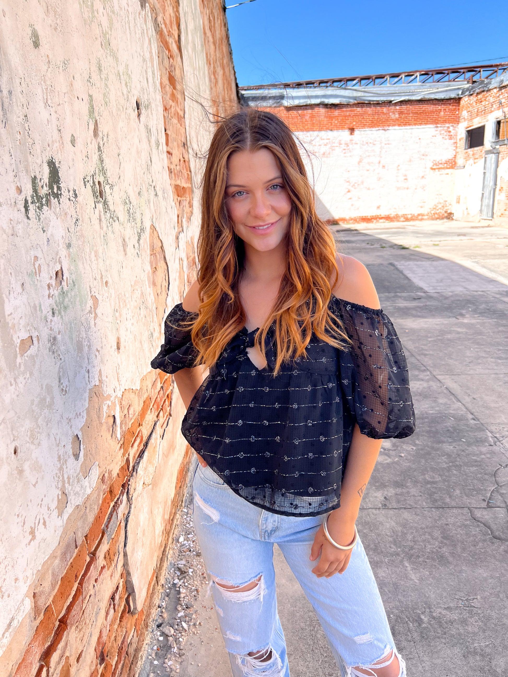 Sarah Textured Top with Bow on Front-TOPS-Andree-04/21/25,04/25,05/27/24,1st md,7/11/23,Max Retail,Mystery L- sbul,Tops Collection,western & concert-The Twisted Chandelier