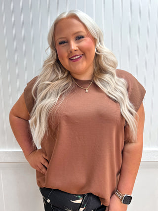 Cora Solid Round Neck Cap Sleeve Plus Top - Mocha-Top-ENTRO-Fall Favorites,FD 07/18/26,NewArrival,Tops Collection-The Twisted Chandelier