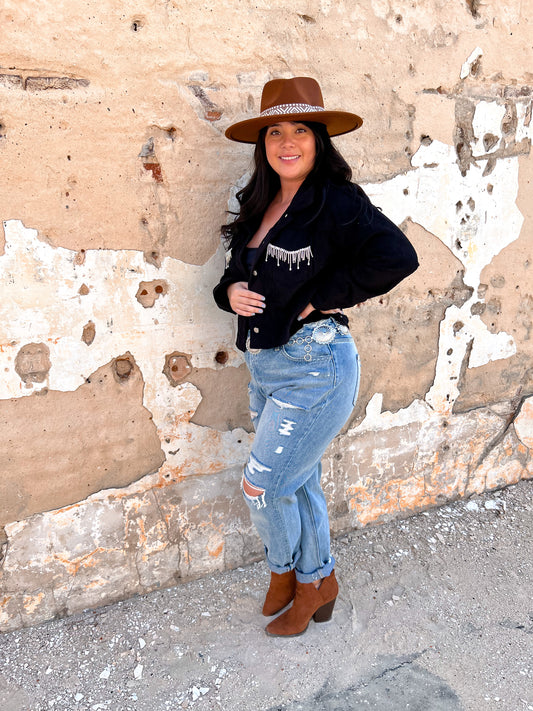 Natalie Rhinestone Cropped Jacket - Black-Jacket-Andree-Max Retail,Tops Collection,western & concert-The Twisted Chandelier