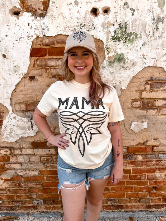 Western Mama Boot Stitch T-Shirt-Apparel & Accessories-Crazy Consuela-11/11/24,1st md,FD 05/07/24,Max Retail,Tops Collection-The Twisted Chandelier