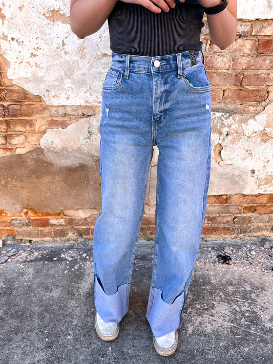 Haley Cuff Up Wide Leg Jeans-Wide Leg Jeans-Vibrant M.i.U-08/28/25,Bin b6,bottoms,FD 12/03/24,OGP 69.99-The Twisted Chandelier