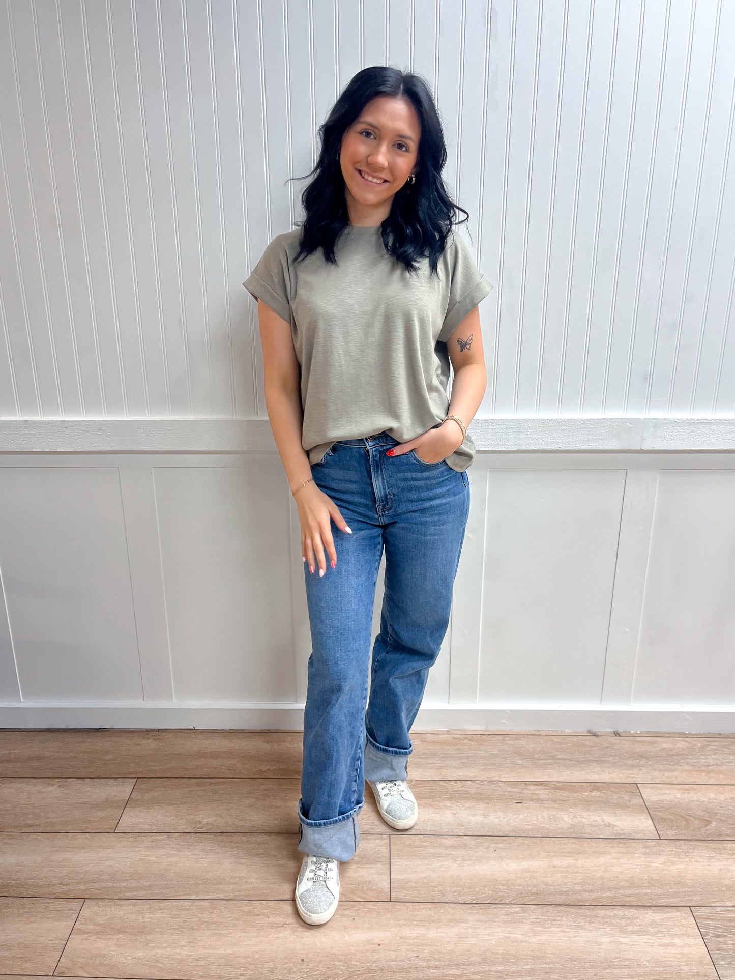 Delaney Cotton Modal Slub Rolled Sleeve Tee - Mushroom-ZENANA-FD 03/12/26,Tops Collection-The Twisted Chandelier