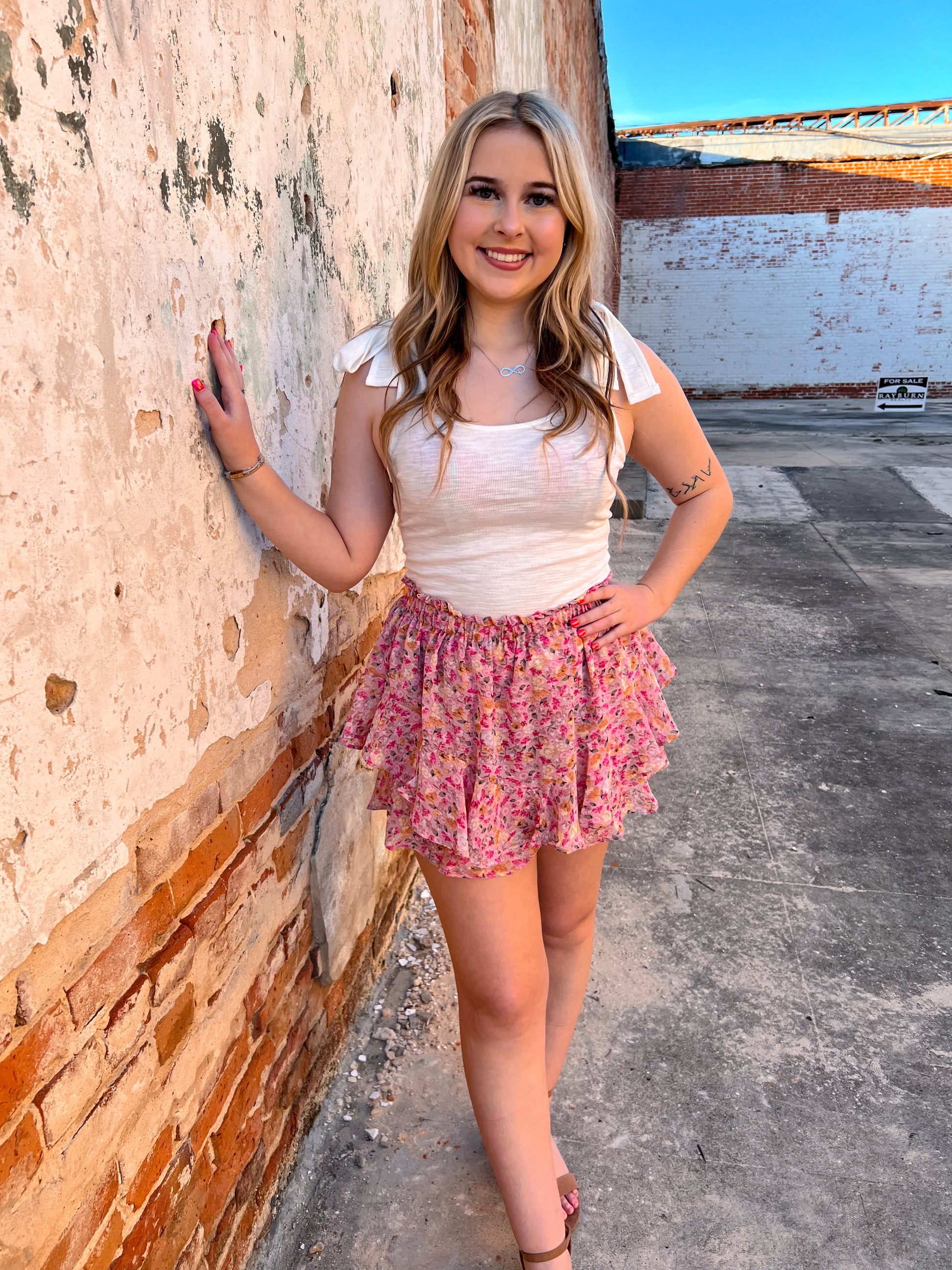 Aurelia Floral Printed Chiffon Skort with Elastic Waist-Skorts-Kori America-06/19/24,1st md,bottoms,Created - 01/15/24,FD JAN 24,Max Retail-The Twisted Chandelier