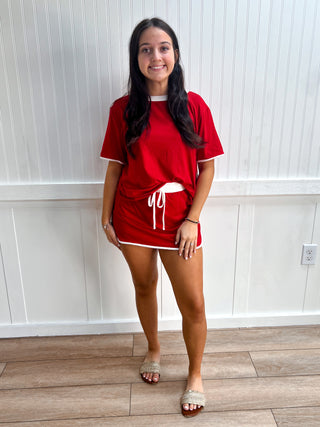 Scottie Contrast Trim Knit Game Day Skort Set - Red-Outfit Sets-TIMING-Fd 8/3/26,gameday-The Twisted Chandelier