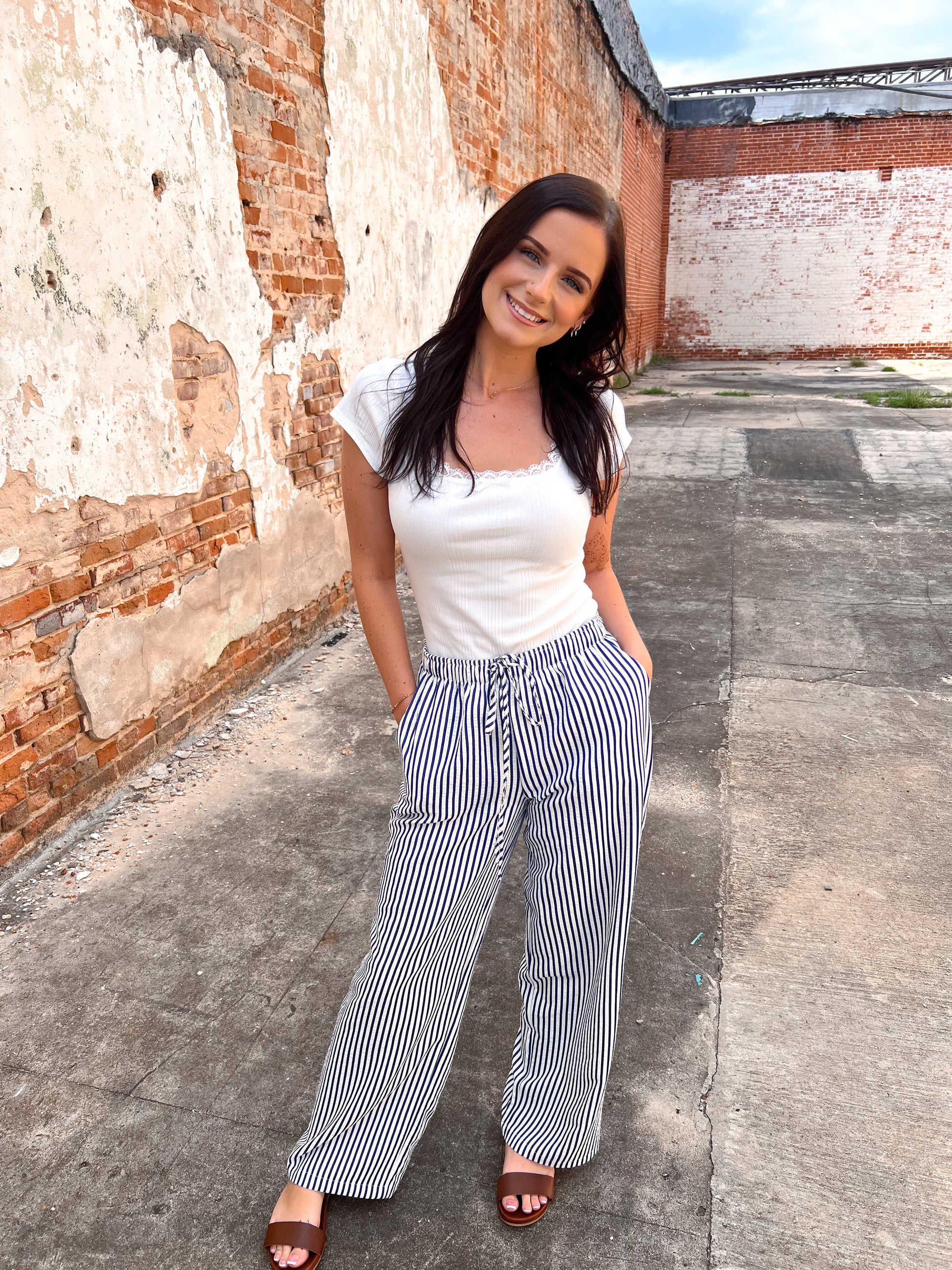 Ariel Yarndye Stripe Easy Pants-Pants-Peach Love California-BIN D3,bottoms,FD 06/10/25-The Twisted Chandelier