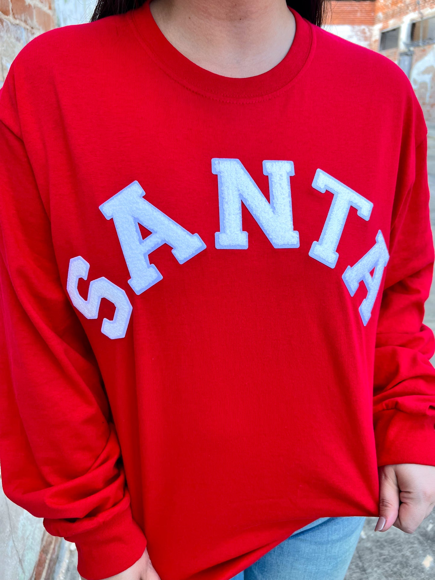 Soft Ideal Chenille Santa Long Sleeve T-Shirt-Top-Tees2urdoor-$25 & Under Sale,Max Retail,Tops Collection-The Twisted Chandelier