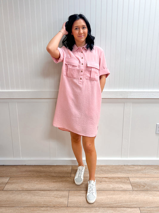 Blair Roll Up Short Sleeve Straight Linen Effect Mini Dress-Active Basic | Active USA-DJR,FD 02/03/26-The Twisted Chandelier