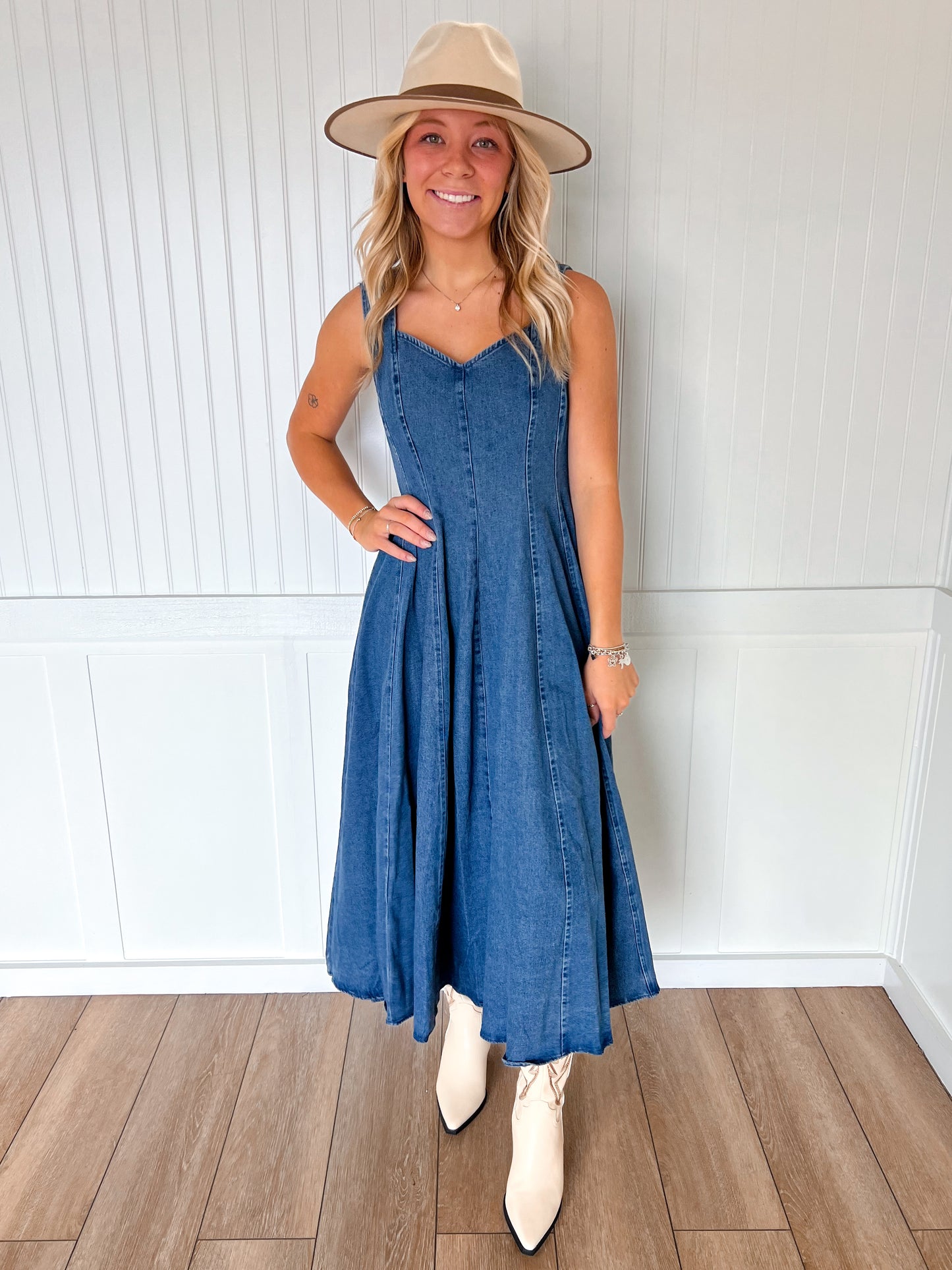 Claira Washed Denim Midi Dress-FLYING TOMATO-DJR-The Twisted Chandelier