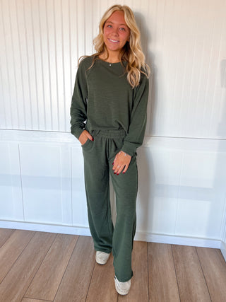Sally Long Sleeve Top and Pant Set - Dark Olive-Zenana-FD 11/25/26-The Twisted Chandelier