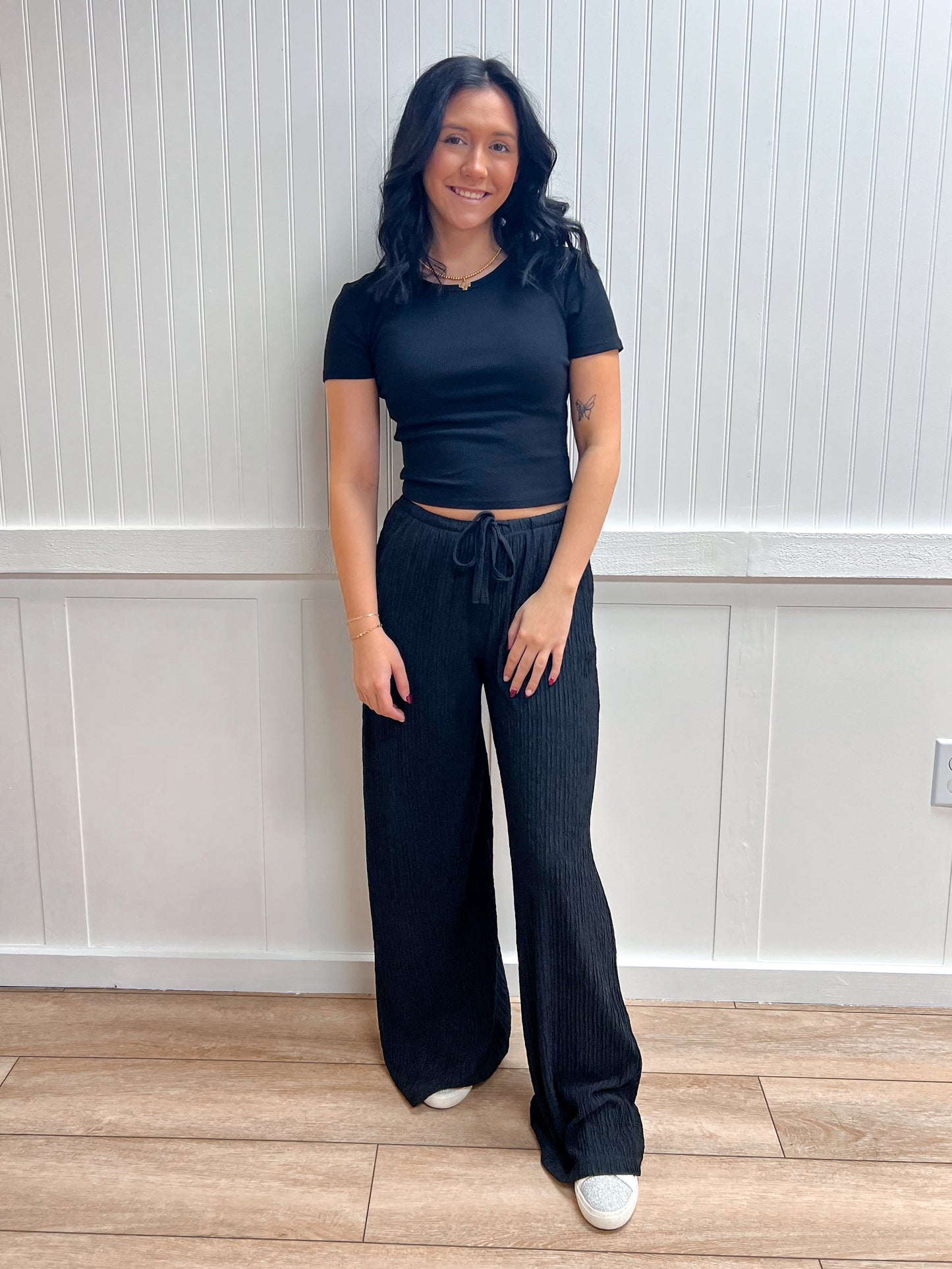 Tatum Waistband with String Crinkle Knit Long Pants-Active Basic | Active USA-bottoms,FD 02/03/26-The Twisted Chandelier