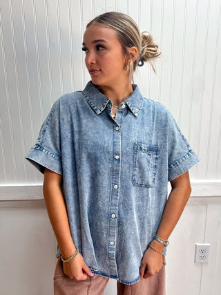 Blythe Mineral Washed Chambray Oversized Shirt Top-Top-VERY J-Fall Favorites,FD 08/25/26,NewArrival,NT12493,Tops Collection-The Twisted Chandelier