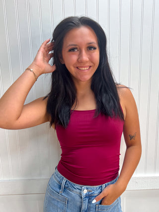 Palmer Seamless Double Layered Square Neck Tank Top - Cabernet-Top-Zenana-Fall Favorites,Fd 8/3/26,gameday,Tops Collection-The Twisted Chandelier