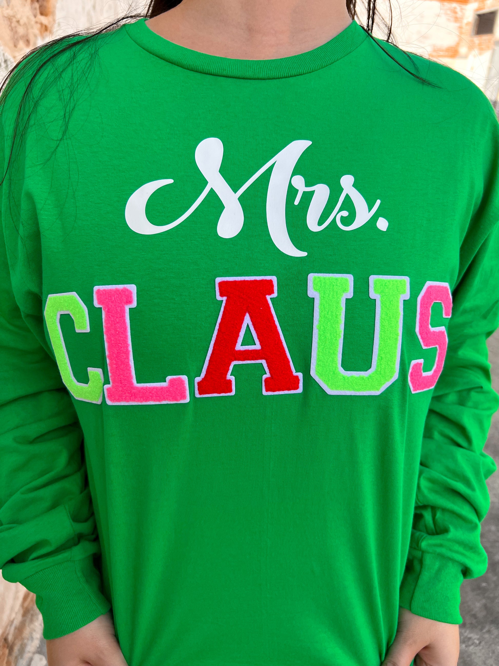 Soft Ideal Chenille Mrs. Claus Long Sleeve T-Shirt-TOPS-Tees2urdoor-$25 & Under Sale,Christmas tote ct1,Max Retail,Tops Collection-The Twisted Chandelier