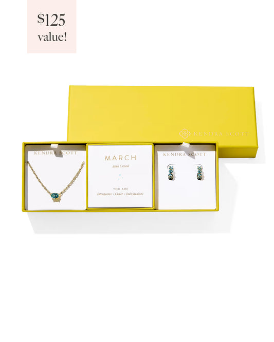 Kendra Scott Cailin Birthstone Gift Set Gold Aqua Crystal-Kendra Scott-G00086GLD-The Twisted Chandelier