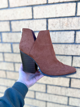 Camel Faux Suede Bootie-Boots-Qupid-04/25,05/27/24,09/12/23,1st md-The Twisted Chandelier