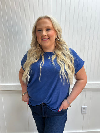 Addie Slub Cuffed Sleeve Tee - Plus - Navy-Top-ZENANA-FD 08/03/26,gameday,Tops Collection-The Twisted Chandelier