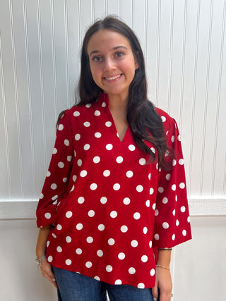 Audrey Ruffled Neckline Polka Dot Blouse-Top-jodifl-Fall Favorites,FD 08/04/26,gameday,Tops Collection-The Twisted Chandelier