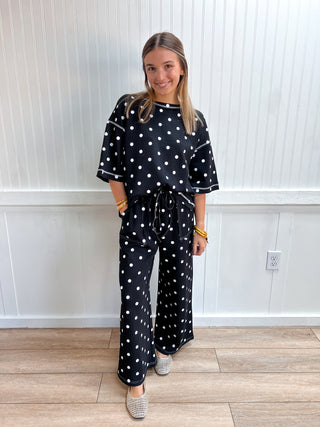 Pippa Heavy Scuba Polka Dot Short Sleeve Top - Black/White