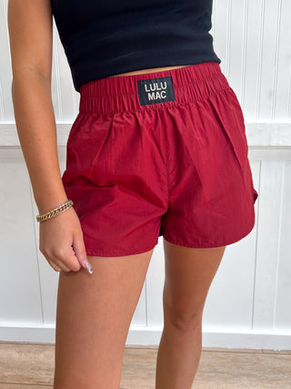 Laken Lulu Mac Shorts - Maroon-Shorts-Girlie Girl Originals-bottoms,FD 07/31/26,gameday-The Twisted Chandelier