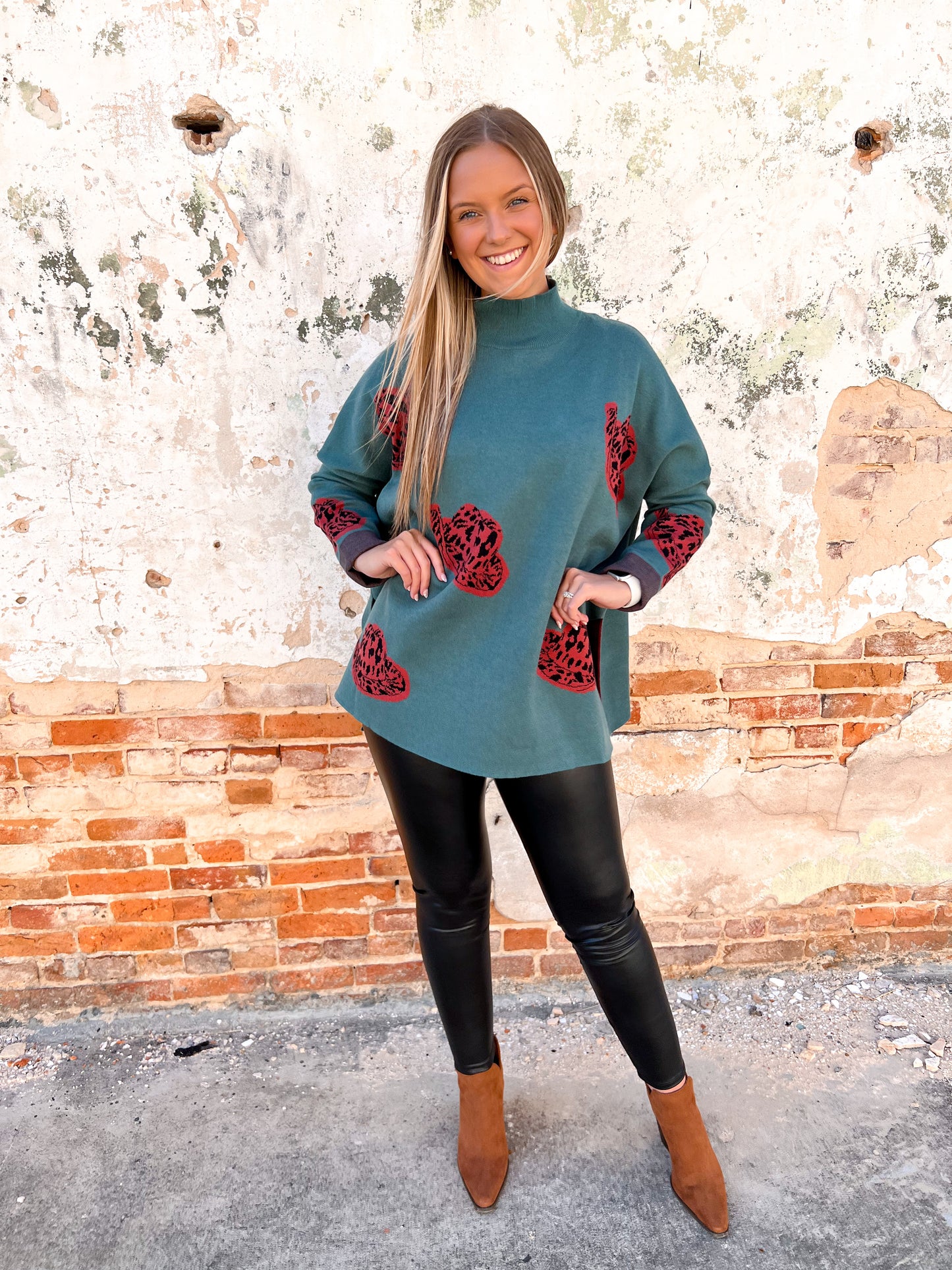 Alexandra Cowboy Hat Mock Neck Long Sleeve Sweater Top-Top-Entro-Max Retail,not on the floor only in totes,Tops Collection,western & concert,Winter Tote T1-The Twisted Chandelier