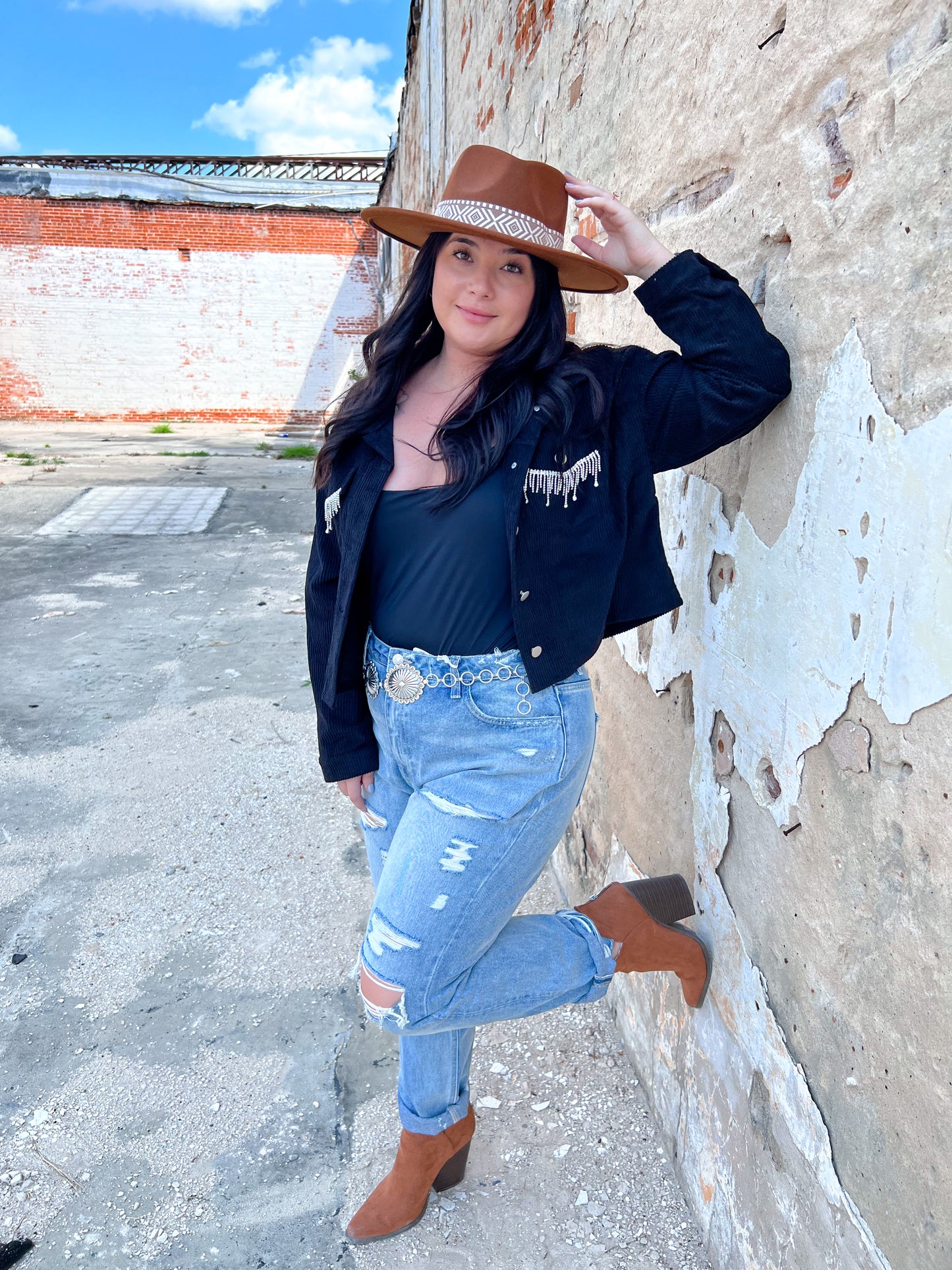 Natalie Rhinestone Cropped Jacket - Black-Jacket-Andree-Max Retail,Tops Collection,western & concert-The Twisted Chandelier