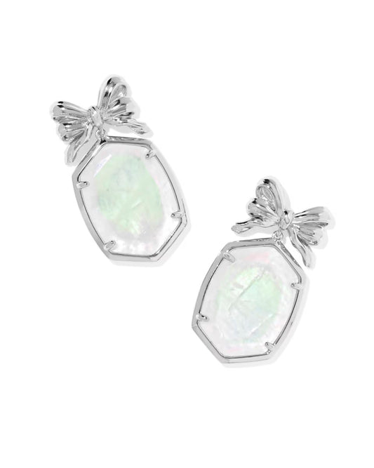 Kendra Scott Daphne Bow Drop Earrings Silver Iridescent Crystal Ivory Illusion-Kendra Scott-E00939RHD-The Twisted Chandelier