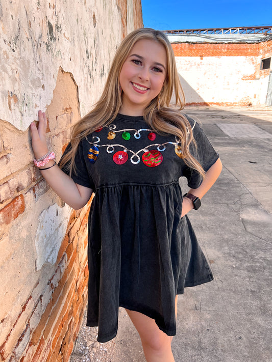 Arabella Christmas Sequin Trim Babydoll Washed Charcoal Dress-Dress-Main Strip-Dresses,Max Retail,not on the floor only in totes,Winter Tote T5-The Twisted Chandelier