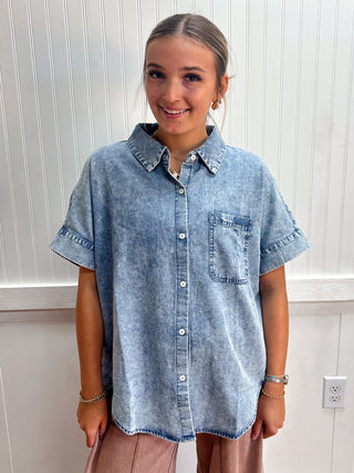 Blythe Mineral Washed Chambray Oversized Shirt Top-Top-VERY J-Fall Favorites,FD 08/25/26,NewArrival,NT12493,Tops Collection-The Twisted Chandelier